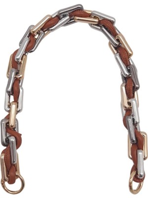 Angel Çanta Aksesuar 45 cm Derili Köşeli Renkli Akrilik Zincir Taba Renk Derili Yaylı Halkalı