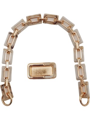 Angel Çanta Aksesuar 44 cm Dikdörtgen Halkalı Akrilik Zincir Plaka Set Bej Renk Light Gold Metalli