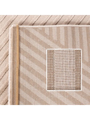 Carpettex Yumuşak Kabartmalı Zigzag Desenli Iskandinav Bohem Tarzı Halı Bej Tonlarında