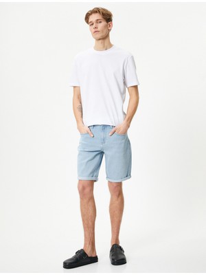 Koton Kot Şort Bermuda Slim Fit Katlı Paça Düğmeli Cep Detaylı