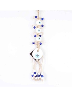 Depposite Nazar Makrome Beyaz Renk Dörtlü Oval Şekilli Duvar Süsü