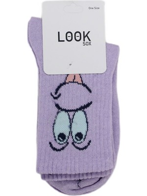 Look Socks Şaşkın Face Karakter Desenli Mor Kolej Çorap