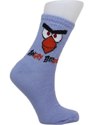 Look Socks Angry Birds Karakter Desenli Mor Kolej Çorap 3 Çift