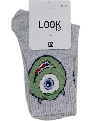 Look Socks Yeşil Uzaylı Canavar Göz Karakter Desenli Kolej Çorap 3 Çift