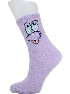 Look Socks Şaşkın Face Karakter Desenli Mor Kolej Çorap 3 Çift