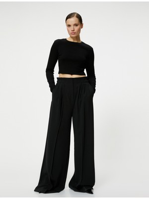 Koton Crop Uzun Kollu Tişört Bisiklet Yaka Viskon