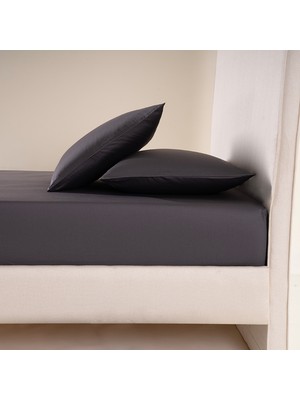 %100 Pamuk Saten Lastikli Çarşaf Seti 160*200 cm Antrasit - Lia Serisi