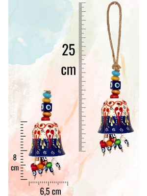 Art Inside Lacivert Seramik Noel Çanı Çini Desenli Nazar Boncuğu ve Ahşap Boncuk Detaylı Çam Ağacı Süsü