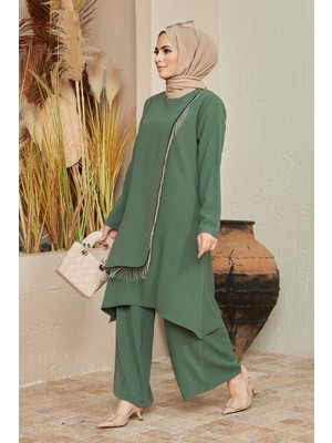 Vavinor Zincirli Tunik Pantolon Takım - Zümrüt