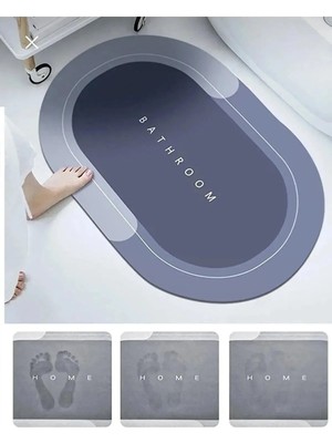 Cool Toolls Cooltoolls Banyo Paspası Süper Su Emici Kaymaz Tabanlı Paspas Banyo Paspası Oval Diatomit Paspas Süper Emici Paspas Oval (60X39CM) (Mavi)