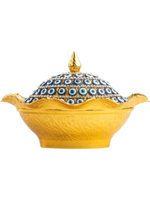 Saray Ottoman Nazar Büyük Oval Kapaklı Şekerlik Altın
