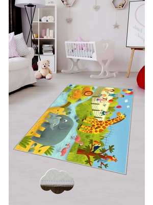 Pelangi Desenli Renkli Dijital Baskı Yıkanabilir Kaymaz Taban Modern Çocuk Halısı ve Yolluk.