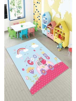 Pelangi Desenli Renkli Dijital Baskılı Yıkanabilir Kaymaz Taban Modern Mutfak Halısı (Süngersiz)