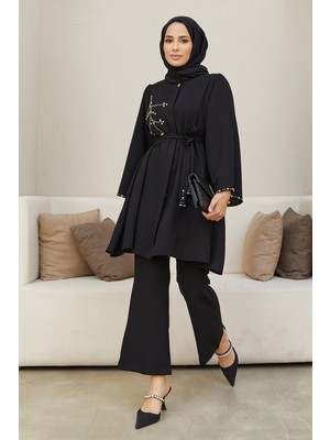 Vavinor Siyah Luna Taş Işlemeli Takım Krep Kumaş ile Şık Tasarım Kadın Giyim