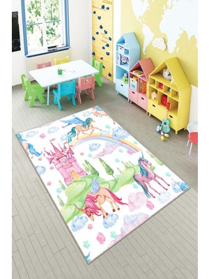 Pelangi Desenli Renkli Dijital Baskılı Yıkanabilir Kaymaz Taban Modern Mutfak Halısı (Süngersiz)