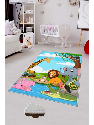 Pelangi Desenli Renkli Dijital Baskı Yıkanabilir Kaymaz Taban Modern Çocuk Halısı ve Yolluk.
