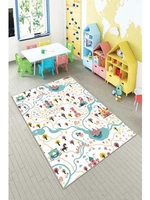 Pelangi Ekonomik Desenli Renkli Dijital Baskı Yıkanabilir Kaymaz Taban Modern Çocuk Halısı.(Süngersiz)