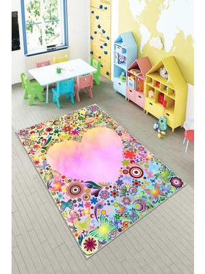 Pelangi Desenli Renkli Dijital Baskılı Yıkanabilir Kaymaz Taban Modern Mutfak Halısı (Süngersiz)