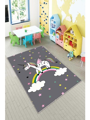 Pelangi Desenli Renkli Dijital Baskı Yıkanabilir Kaymaz Taban Modern Çocuk Halısı ve Yolluk.
