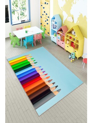 Pelangi Desenli Renkli Dijital Baskılı Yıkanabilir Kaymaz Taban Modern Mutfak Halısı (Süngersiz)