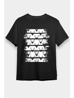 Darkhane Duvarda Geyik Kafası Başı Siyah Unisex Tişört T-Shirt