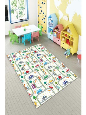 Pelangi Ekonomik Desenli Renkli Dijital Baskı Yıkanabilir Kaymaz Taban Modern Çocuk Halısı.(Süngersiz)