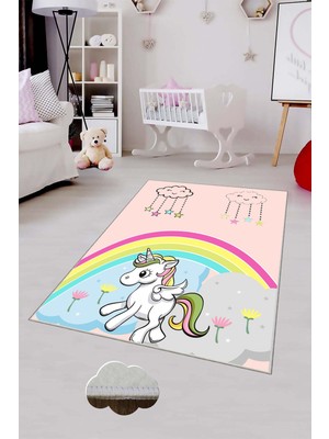 Pelangi Desenli Renkli Dijital Baskılı Yıkanabilir Kaymaz Taban Modern Mutfak Halısı (Süngersiz)
