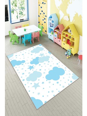 Pelangi Ekonomik Desenli Renkli Dijital Baskı Yıkanabilir Kaymaz Taban Modern Çocuk Halısı.(Süngersiz)