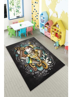 Pelangi Desenli Renkli Dijital Baskılı Yıkanabilir Kaymaz Taban Modern Mutfak Halısı (Süngersiz)