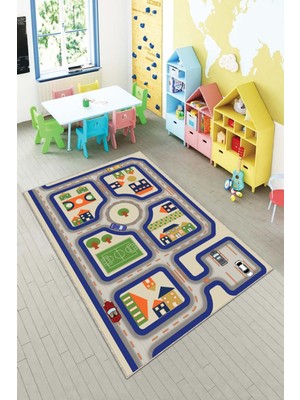 Pelangi Ekonomik Desenli Renkli Dijital Baskı Yıkanabilir Kaymaz Taban Modern Çocuk Halısı.(Süngersiz)