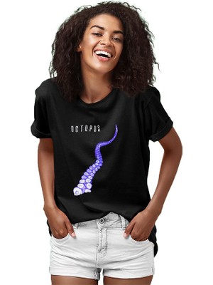 Darkhane Octopus Ahtapot Siyah Unisex Tişört T-Shirt