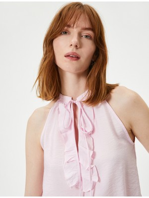 Koton Halter Yaka Bluz Fırfırlı Pencere Detaylı Modal Karışımlı