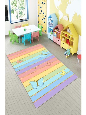 Pelangi Desenli Renkli Dijital Baskı Yıkanabilir Kaymaz Taban Modern Çocuk Halısı ve Yolluk.