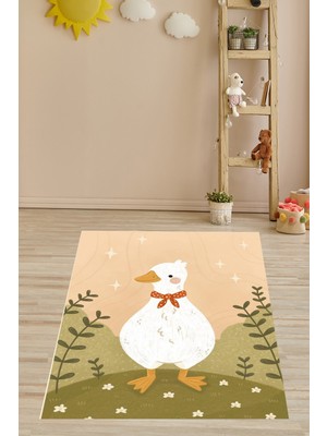 Pelangi Ördek Desenli Yıkanabilir Kaymaz Taban Leke Tutmaz Çocuk Odası Halısı