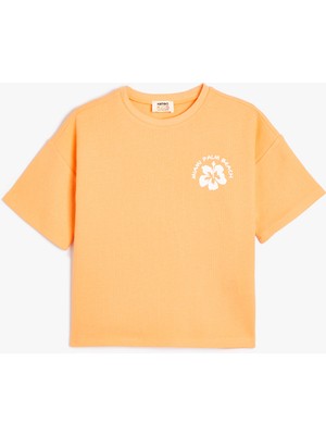 Koton Tişört Tropik Baskılı Kısa Kollu Bisiklet Yaka Pamuklu