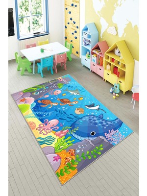 Pelangi Desenli Renkli Dijital Baskılı Yıkanabilir Kaymaz Taban Modern Mutfak Halısı (Süngersiz)