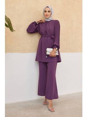 Vavinor Kolları Piliseli Pantolon Tunik Takım - Leylak