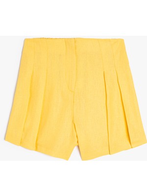 Koton Keten Şort Pileli Diz Üstü Beli Lastikli