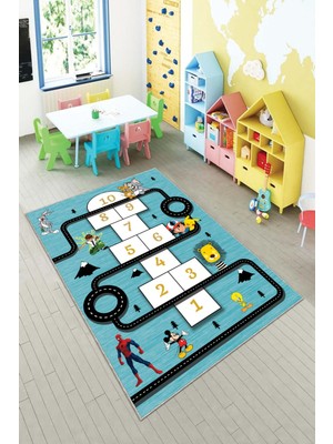Pelangi Ekonomik Desenli Renkli Dijital Baskı Yıkanabilir Kaymaz Taban Modern Çocuk Halısı.(Süngersiz)