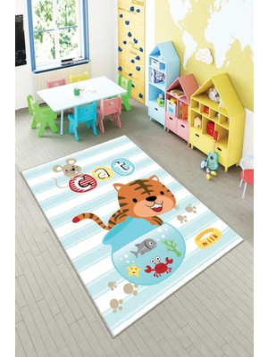Pelangi Ekonomik Desenli Renkli Dijital Baskı Yıkanabilir Kaymaz Taban Modern Çocuk Halısı.(Süngersiz)