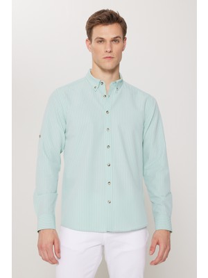 Altınyıldız Classics Erkek Mint Slim Fit Dar Kesim Gofre Desenli Düğmeli Yaka Oxford Gömlek