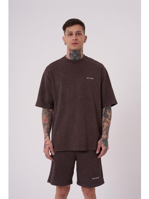 Machinist Erkek Luxury Yıkamalı Basic Relaxed Kahverengi Cloudy Tişört