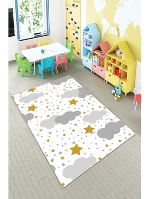Pelangi Ekonomik Desenli Renkli Dijital Baskı Yıkanabilir Kaymaz Taban Modern Çocuk Halısı.(Süngersiz)