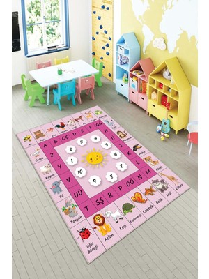 Pelangi Ekonomik Desenli Renkli Dijital Baskı Yıkanabilir Kaymaz Taban Modern Çocuk Halısı.(Süngersiz)
