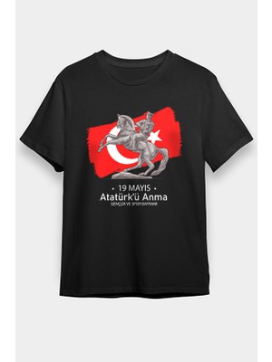 Darkhane 19 Mayıs Atatürk'ü Anma, Gençlik ve Spor Bayramı Siyah Unisex Tişört T-Shirt