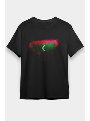 Darkhane Maldivler - Maldives Siyah Unisex Tişört T-Shirt