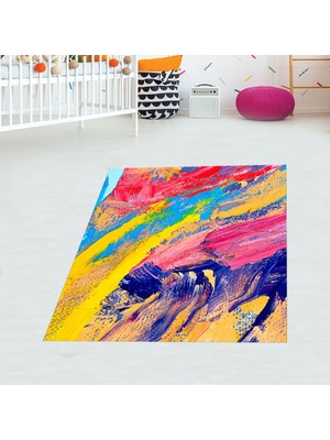 Pelangi Gökkuşağı Renk Paletleri Dijital Baskılı Kaymaz Yıkanabilir Leke Tutmaz Çocuk Odası Halısı