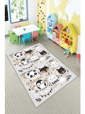 Pelangi Ekonomik Desenli Renkli Dijital Baskı Yıkanabilir Kaymaz Taban Modern Çocuk Halısı.(Süngersiz)
