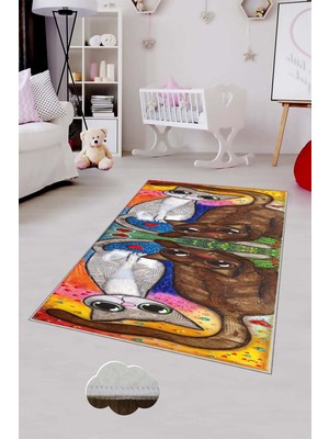 Pelangi Desenli Renkli Dijital Baskılı Yıkanabilir Kaymaz Taban Modern Mutfak Halısı (Süngersiz)