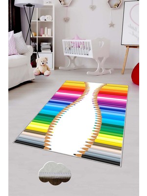 Pelangi Desenli Renkli Dijital Baskılı Yıkanabilir Kaymaz Taban Modern Mutfak Halısı (Süngersiz)